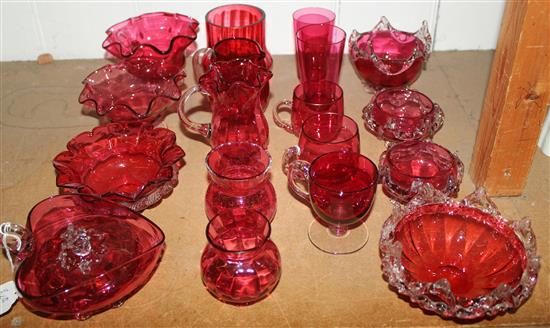 19 Pieces of Cranberry glassware